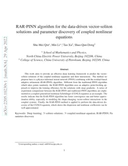 RAR-PINN algorithm for the data-driven vector-soliton solutions and
  parameter discovery of coupled nonlinear equations