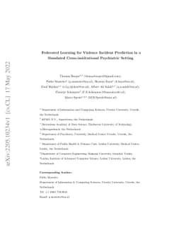 Federated learning for violence incident prediction in a simulated
  cross-institutional psychiatric setting