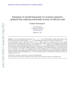 Estimation of smooth functionals of covariance operators: jackknife bias
  reduction and bounds in terms of effective rank