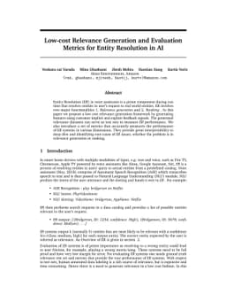 Low-cost Relevance Generation and Evaluation Metrics for Entity
  Resolution in AI