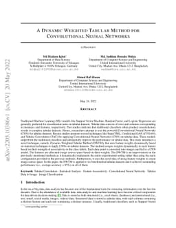 A Dynamic Weighted Tabular Method for Convolutional Neural Networks