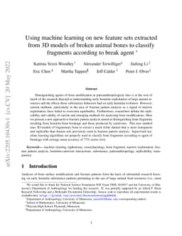 Using machine learning on new feature sets extracted from 3D models of
  broken animal bones to classify fragments according to break agent