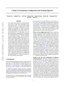 A Study on Transformer Configuration and Training Objective
