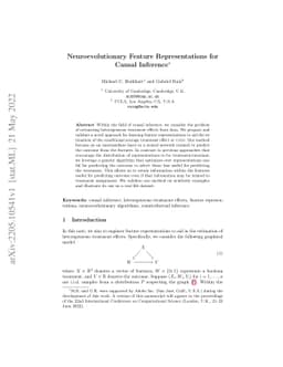 Neuroevolutionary Feature Representations for Causal Inference