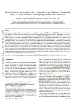 Three-Dimensional Segmentation of the Left Ventricle in Late Gadolinium
  Enhanced MR Images of Chronic Infarction Combining Long- and Short-Axis
  Information