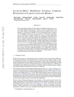 Least-to-Most Prompting Enables Complex Reasoning in Large Language
  Models