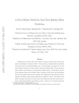 A Novel Markov Model for Near-Term Railway Delay Prediction