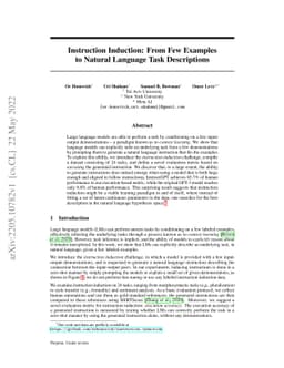 Instruction Induction: From Few Examples to Natural Language Task
  Descriptions
