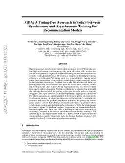 GBA: A Tuning-free Approach to Switch between Synchronous and
  Asynchronous Training for Recommendation Model