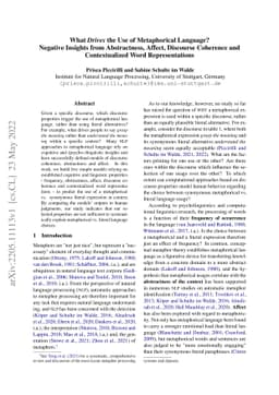 What Drives the Use of Metaphorical Language? Negative Insights from
  Abstractness, Affect, Discourse Coherence and Contextualized Word
  Representations