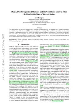 Please, Don't Forget the Difference and the Confidence Interval when
  Seeking for the State-of-the-Art Status