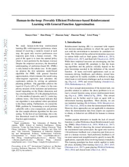 Human-in-the-loop: Provably Efficient Preference-based Reinforcement
  Learning with General Function Approximation