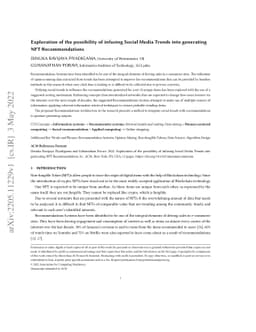 Exploration of the possibility of infusing Social Media Trends into
  generating NFT Recommendations