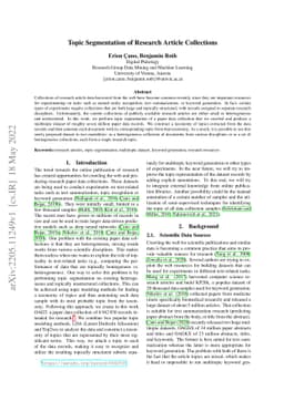 Topic Segmentation of Research Article Collections