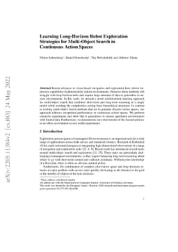 Learning Long-Horizon Robot Exploration Strategies for Multi-Object
  Search in Continuous Action Spaces