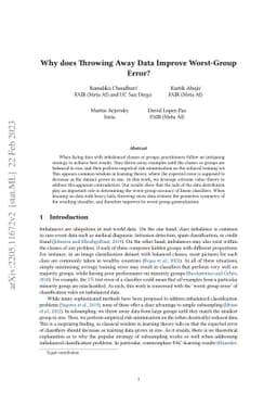 Why does Throwing Away Data Improve Worst-Group Error?