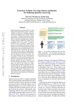 From Easy to Hard: Two-stage Selector and Reader for Multi-hop Question
  Answering