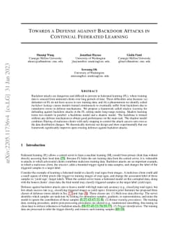 Towards a Defense Against Federated Backdoor Attacks Under Continuous
  Training