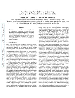 Deep Learning Meets Software Engineering: A Survey on Pre-Trained Models
  of Source Code