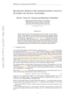 Quadratic models for understanding catapult dynamics of neural networks