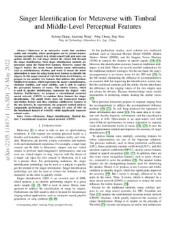 Singer Identification for Metaverse with Timbral and Middle-Level
  Perceptual Features