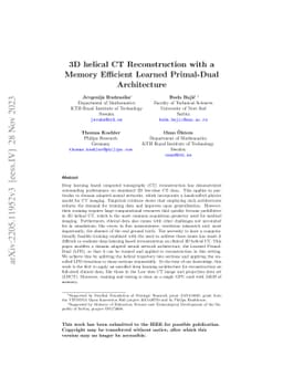 3D helical CT Reconstruction with a Memory Efficient Learned Primal-Dual
  Architecture