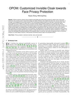 OPOM: Customized Invisible Cloak towards Face Privacy Protection