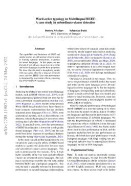 Word-order typology in Multilingual BERT: A case study in
  subordinate-clause detection