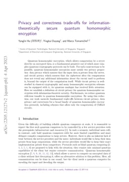 Privacy and correctness trade-offs for information-theoretically secure
  quantum homomorphic encryption