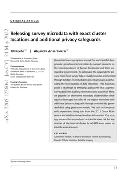 Releasing survey microdata with exact cluster locations and additional
  privacy safeguards