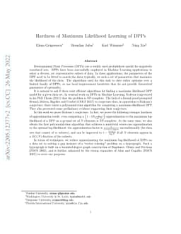 Hardness of Maximum Likelihood Learning of DPPs