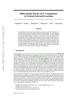 Differentially Private AUC Computation in Vertical Federated Learning