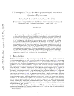 A Convergence Theory for Over-parameterized Variational Quantum
  Eigensolvers