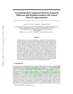 An Experimental Comparison Between Temporal Difference and Residual
  Gradient with Neural Network Approximation