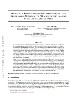 DH-GAN: A Physics-driven Untrained Generative Adversarial Network for 3D
  Microscopic Imaging using Digital Holography