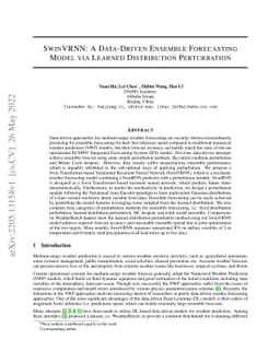 SwinVRNN: A Data-Driven Ensemble Forecasting Model via Learned
  Distribution Perturbation