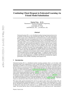 Combating Client Dropout in Federated Learning via Friend Model
  Substitution