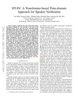 DT-SV: A Transformer-based Time-domain Approach for Speaker Verification