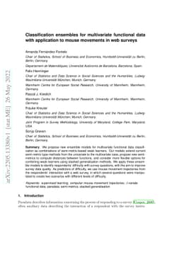 Classification ensembles for multivariate functional data with
  application to mouse movements in web surveys