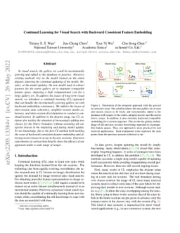 Continual Learning for Visual Search with Backward Consistent Feature
  Embedding