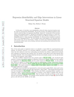 Regression Identifiability and Edge Interventions in Linear Structural
  Equation Models