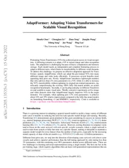 AdaptFormer: Adapting Vision Transformers for Scalable Visual
  Recognition