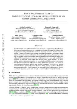 Low-rank lottery tickets: finding efficient low-rank neural networks via
  matrix differential equations