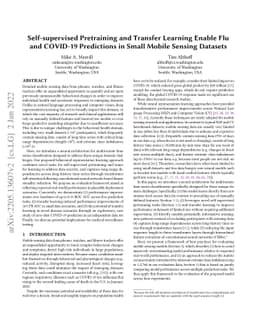 Self-supervised Pretraining and Transfer Learning Enable Flu and
  COVID-19 Predictions in Small Mobile Sensing Datasets