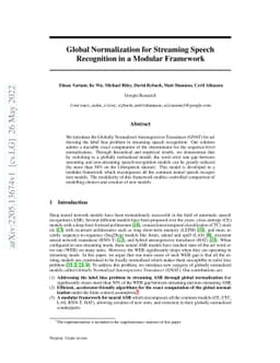 Global Normalization for Streaming Speech Recognition in a Modular
  Framework