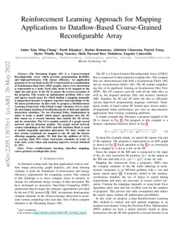 Reinforcement Learning Approach for Mapping Applications to
  Dataflow-Based Coarse-Grained Reconfigurable Array