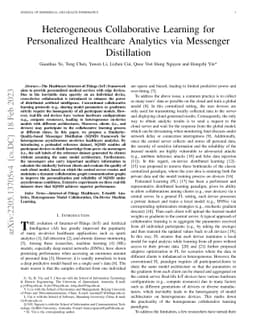 Heterogeneous Collaborative Learning for Personalized Healthcare
  Analytics via Messenger Distillation