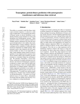 Tranception: protein fitness prediction with autoregressive transformers
  and inference-time retrieval