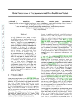 Global Convergence of Over-parameterized Deep Equilibrium Models