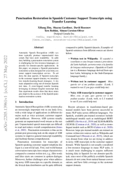 Punctuation Restoration in Spanish Customer Support Transcripts using
  Transfer Learning